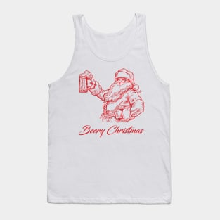 Beery Christmas Santa Claus holding a glass of beer Tank Top